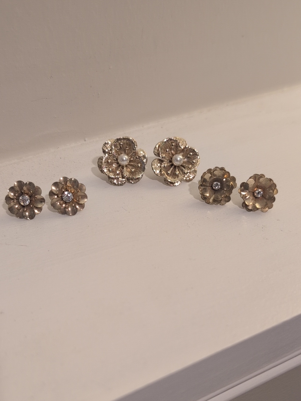 Gold Floral Stud Earring Set - Three Pairs